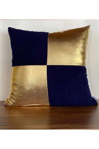 KIRLENTİM Navy Blue Checkerboard Gold Leaf Tape Throw Pillow Cover