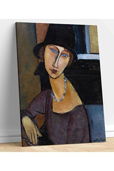 StellaStore Amedeo Modigliani Şapka Ve Kolyesi Ile Jeanne Hebuterne Kanvas Tablo