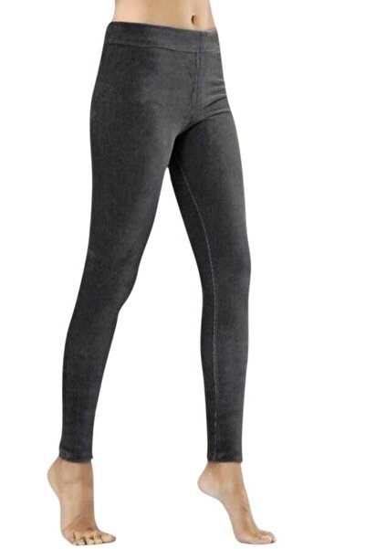 Momslab Ženske crne Rebrasto Somot tajice 3343