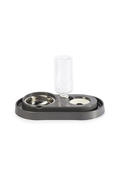 Miapet Cat-Dog Food and Water Bowl Set with Tank and Steel Rhinestone 1000ml Gray