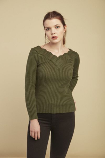 citycenterfashion Women's Plus Size Khaki Sweater Collar Guipure Cty-cnd-11903b