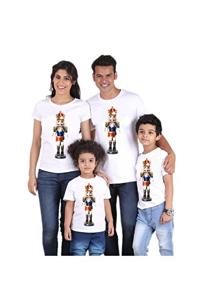 HediyeMania Set de tricouri albe din bumbac, combinație de familie de Anul Nou, tricou piese, mărime de familie de lux 4