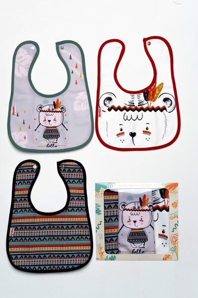 Mai Perla Yerli Temalı Kare 3 Parça Microfiber Mama Önlüğü Kendi Kutusunda Çıtçıtlı