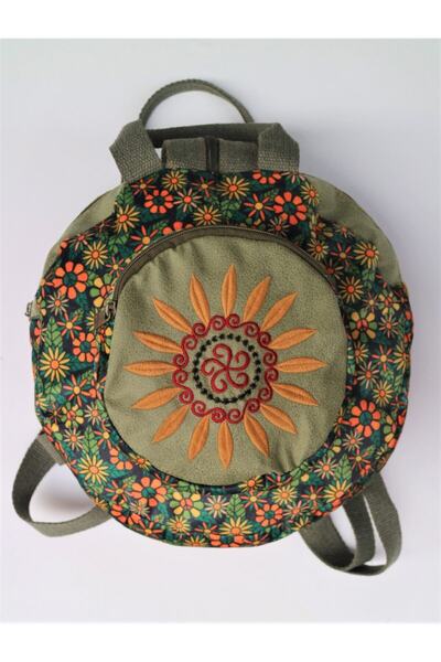 Street Bag Rucsac rotund Fargin cu model etnic - brodat, stil boem autentic