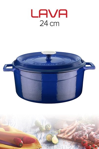 Vebuo Lava Blue Trendy Round Cast Iron Pot 24 cm