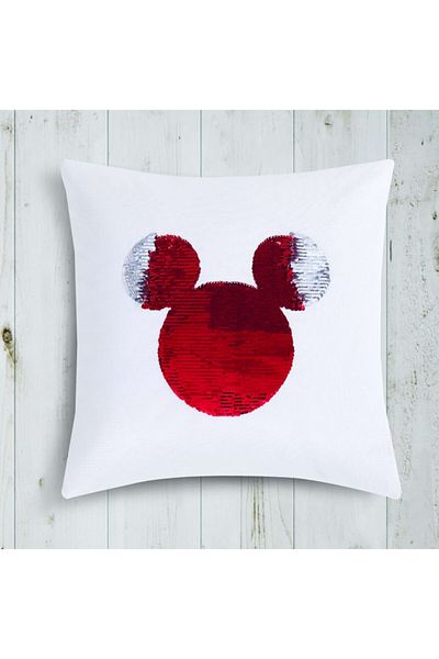 Taç Disney Mickey Sequin Roșu Bumbac 40x40 Cm Pernă Albă