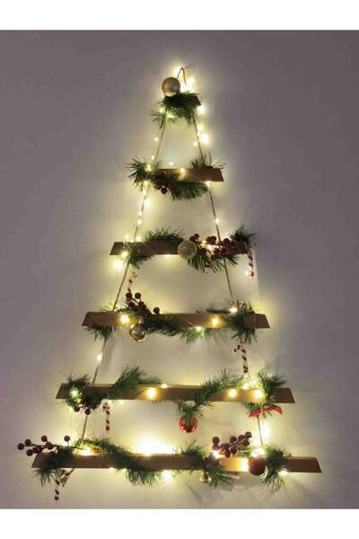 Alyones Yılbaşı Lüks Ahşap Çam Ağacı Halatlı Yeni Yıl Ağacı
