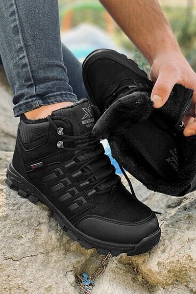 XStep Unisex Μαύρες χειμερινές μπότες με φερμουάρ, αντιολισθητικές, ανθεκτικές στο κρύο νερό