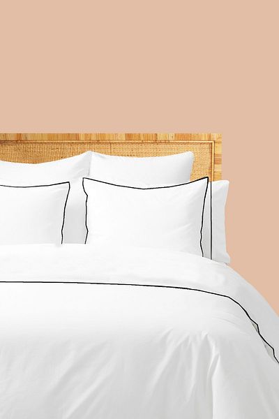 RİTMOHOME Комплект двоен плик за завивка Snow White Basic Plain Cotton Black Piping Hotel Series