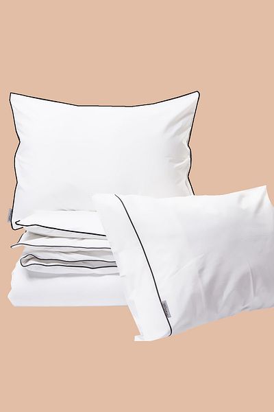 RİTMOHOME Комплект двоен плик за завивка Snow White Basic Plain Cotton Black Piping Hotel Series