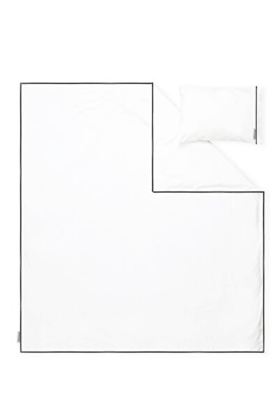 RİTMOHOME Snow White Basic Plain Cotton Black Piping Hotel Series Double Duvet Cover Set