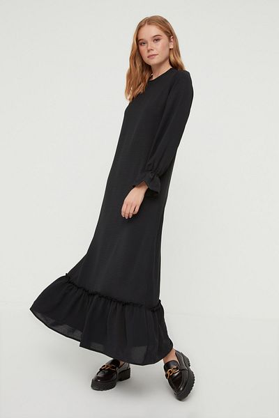 Trendyol Modest Rochie țesută Aerobin cu mânecă neagră detaliată TCTSS22EB0011