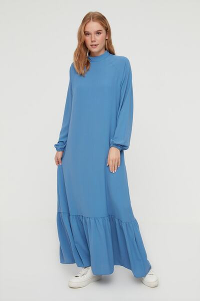 Trendyol Modest Indigo Stand γιακά μανίκι ελαστικό Aerobin υφασμένο φόρεμα TCTSS22EB0010