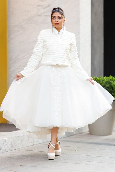 Turkuaz Bridal Etol, Fur, Jacket, Striped Long Sleeve Etol Off White