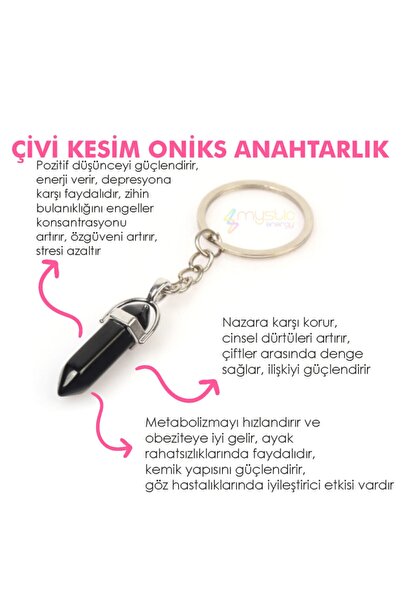 Mystic Energy Doğal Taş Oniks/onix Çivi Kesim Unisex Anahtarlık | Hediyelik D...