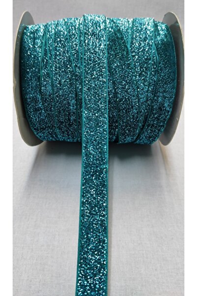 ATMACA TUHAFİYE 2 Cm Simli Kadife Kurdele - Simli Kadife Şerit - Turkuaz (3 M...