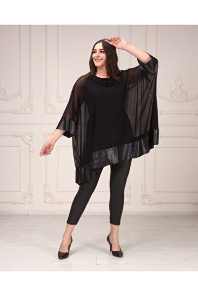 Hürrem Aldinç Black Collection Deri Garnili Tül Bluz