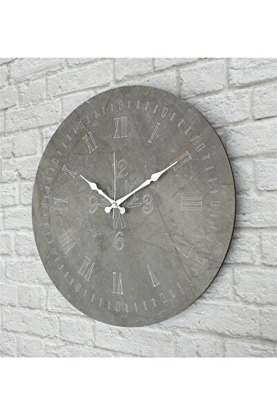 Markakanvas Mermer Desenli ,beyaz Renk Çizgi Rakamlı Duvar Saati Çap 50 Cm