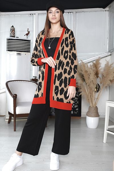AVORWE New Season Leopard Pattern Buttonless Knitwear Cardigan