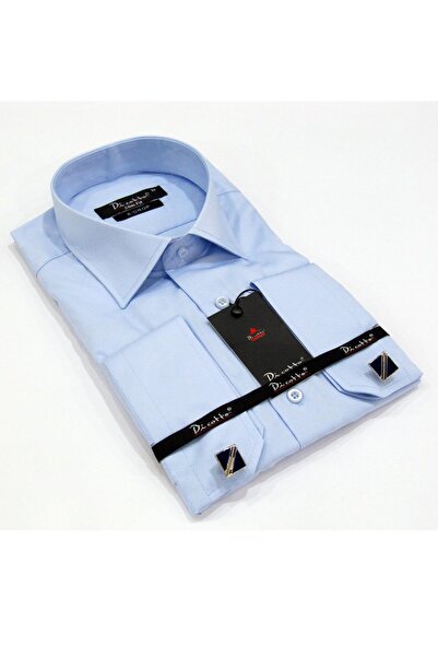 Dicotto Синя 8 Drop Micro Тканина Рукав З Ґудзиками Slim Fit Чоловіча Сорочка - 197-4