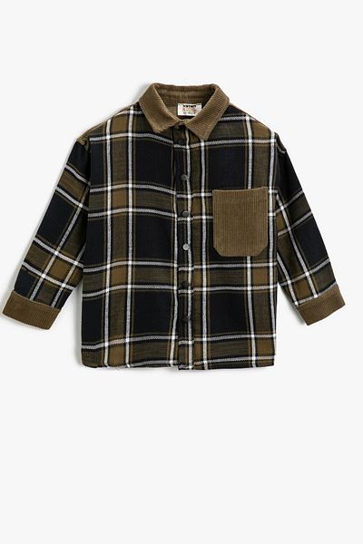 Koton Boy's Khaki Plaid Shirt 2KKB66045TW
