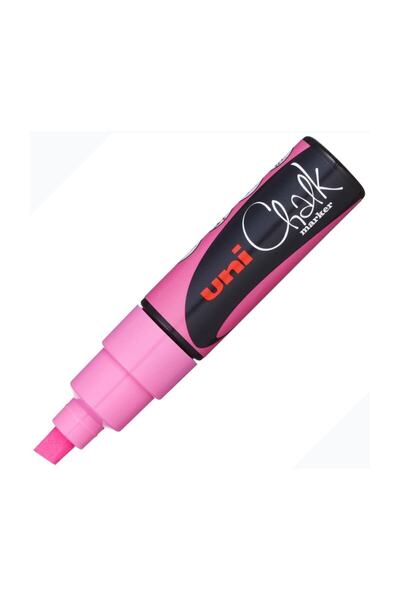 Uni Marker cu cretă, șervețel umed, roz fluo, 8,0 mm