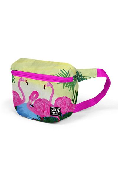Coral High Pink Flamingo Patterned Waist Bag 22592
