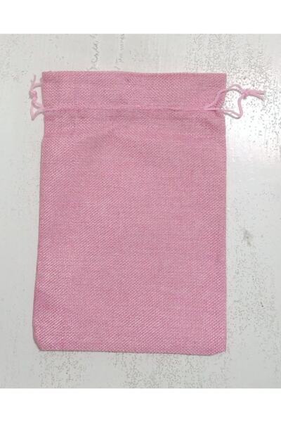 Malinka 2 Adet Hasır Kese Çanta Torba Hediyelik Kese Keten Pembe Rengi 26x17,5 Cm