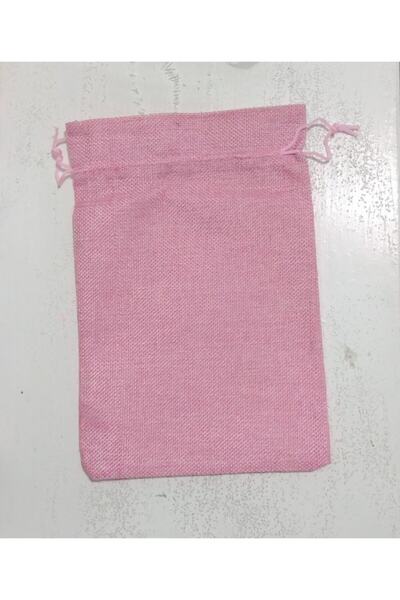 Malinka 2 Adet Hasır Kese Çanta Torba Hediyelik Kese Keten Pembe Rengi 26x17,5 Cm
