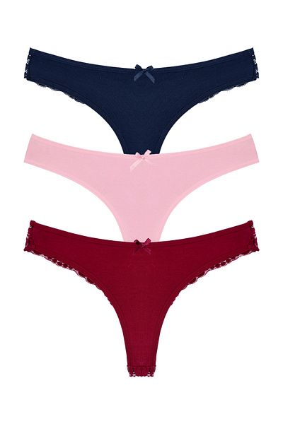 Zena 3-Piece Cotton Back Lace String Women's Panties