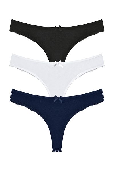 Zena Cotton Lace String Women's Panties - Set of 3