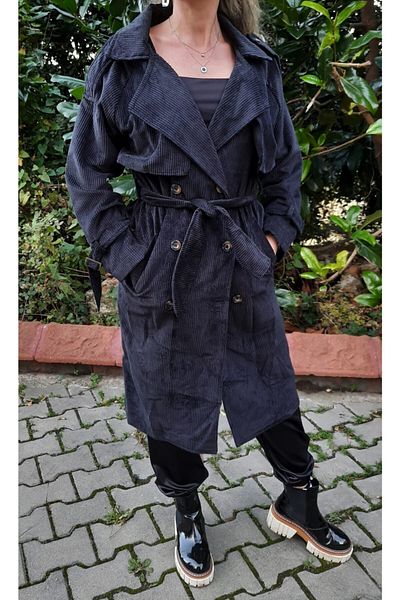 dükkan10butika Trench de damă din velur cu mâneci raglan, negru