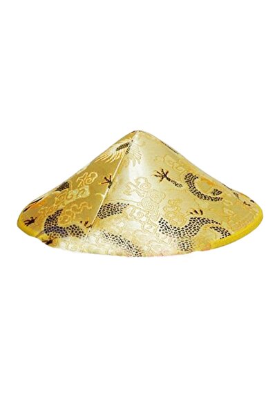 EveFix Altın Sarısı Renk Asian Çinli Parti Şapkası Keçe Üzeri Saten Kaplama