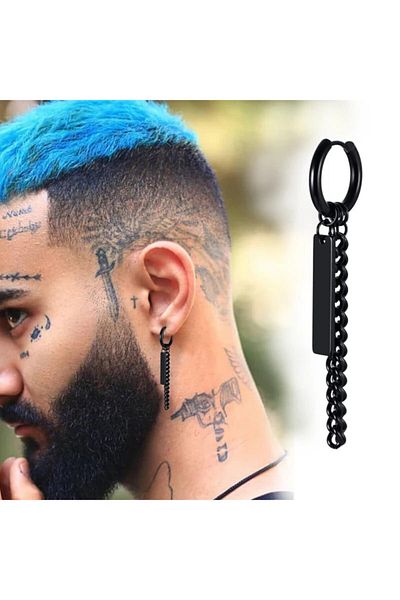 The Collection Men's Women's Steel Pendant Black Stick Earrings