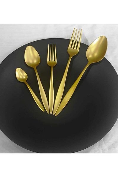 BRONDOFF 48 Piece (Without Tea Spoon) Carmen Matte Titanium Gold Fork Spoon Set (With Dinner Knife)