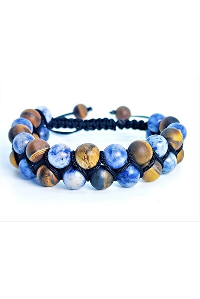 TAŞ RÜYASI 8 mm Blue Aventurine Knitted Bracelet - Double Row Matte Turtle Eye