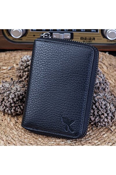 Karalı Deri Karalı Unisex Hakiki Deri Fermuarlı Kartlık Cüzdan 4 Renk Kd109