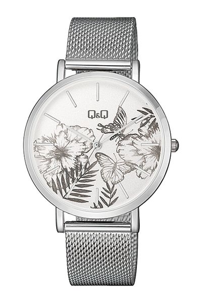 Q&Q Qa20j231y Patterned Dial Silver Color Women's Wristwatch