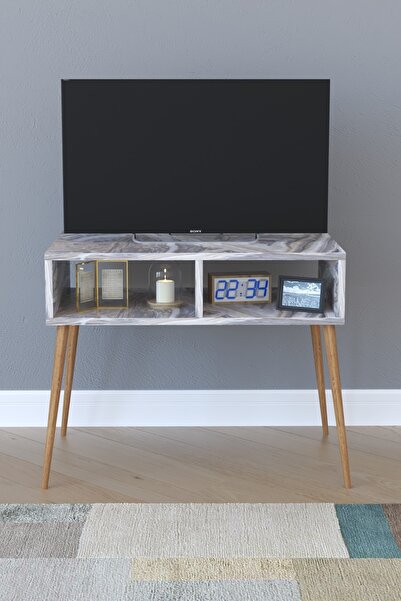 Remaks Retro Tv Sehpası Beyaz Mermer