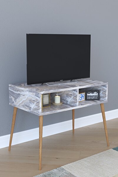 Remaks Retro Tv Sehpası Beyaz Mermer