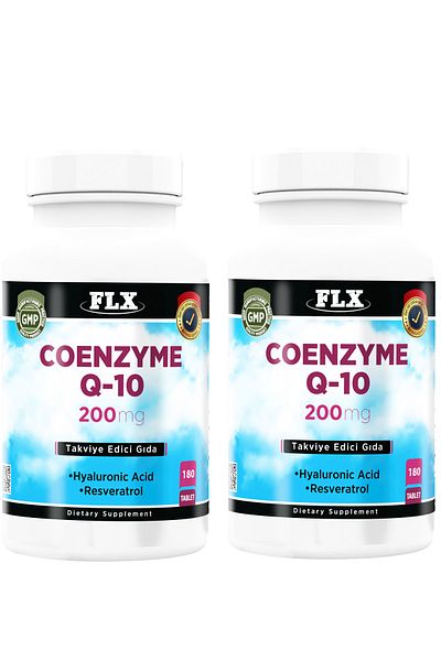 FLX Coenzyme Q-10 200mg x 180 Tablets - Hyaluronic Acid and Resveratrol 2 Boxes