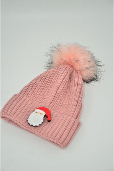 mottomia New Year/Valentine's Day Special Collection Pink Color Beret with Pompom and Santa Claus Figure