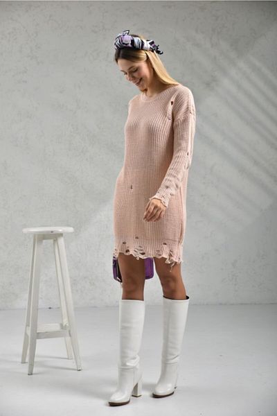 VOLT CLOTHİNG Kadın Yırtıklı Oversize Triko Kazak