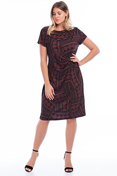 Şans Tekstil Women's Burgundy Waist Detailed Dress 26n8298