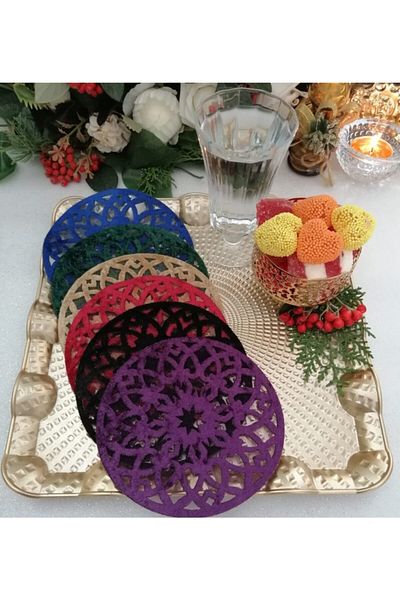 Lady Rio Cocktail Napkin, Presentation Napkin, Laser Engraving (6 Pieces) with Velvet Fabric (mixed Color)