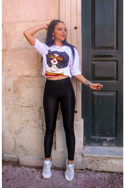 bejamonti Ženske crne sjajne disko tajice visokog struka sa punim pokrivanjem