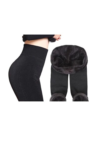 Momslab Ženske zimske plišane crne termalne tajice