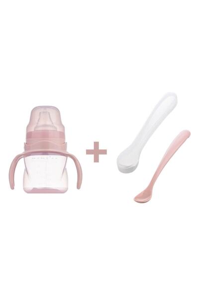 Mamajoo Kulplu Eğitici Bardak 160 ml & Ikili Beslenme Kaşığı / Powder Pink