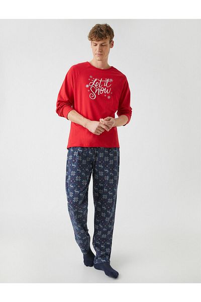 Koton New Year's Themed Long Sleeve Pajama Set
