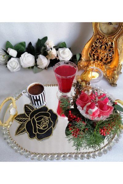 Lady Rio منديل كوكتيل، منديل عرض، منديل عرض كوكتيل عيد الميلاد، (قطعة واحدة) قماش أسود-تطريز ذهبي